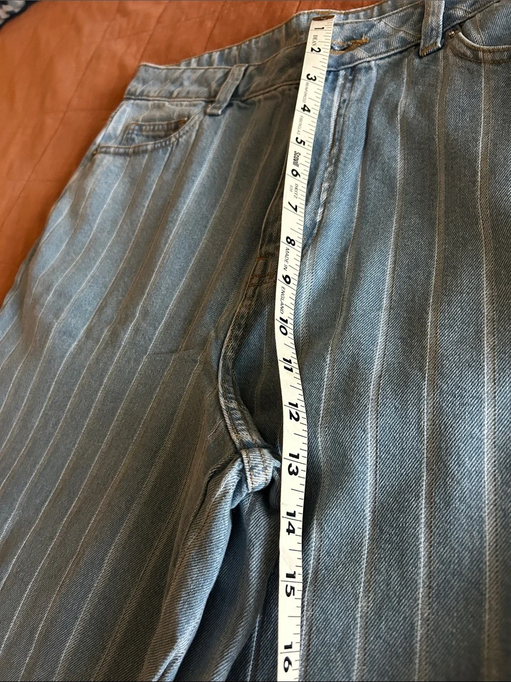 Michael Kors Blue & White Vertical-Stripe Wide-Leg Jeans
